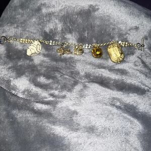 Gold rhinestone toggle bracelet skull lion bead crystals